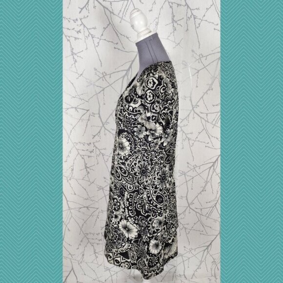 Le Nove Black Floral Paisley Print 100% Linen Flowy Midi Dress - Picture 2 of 4